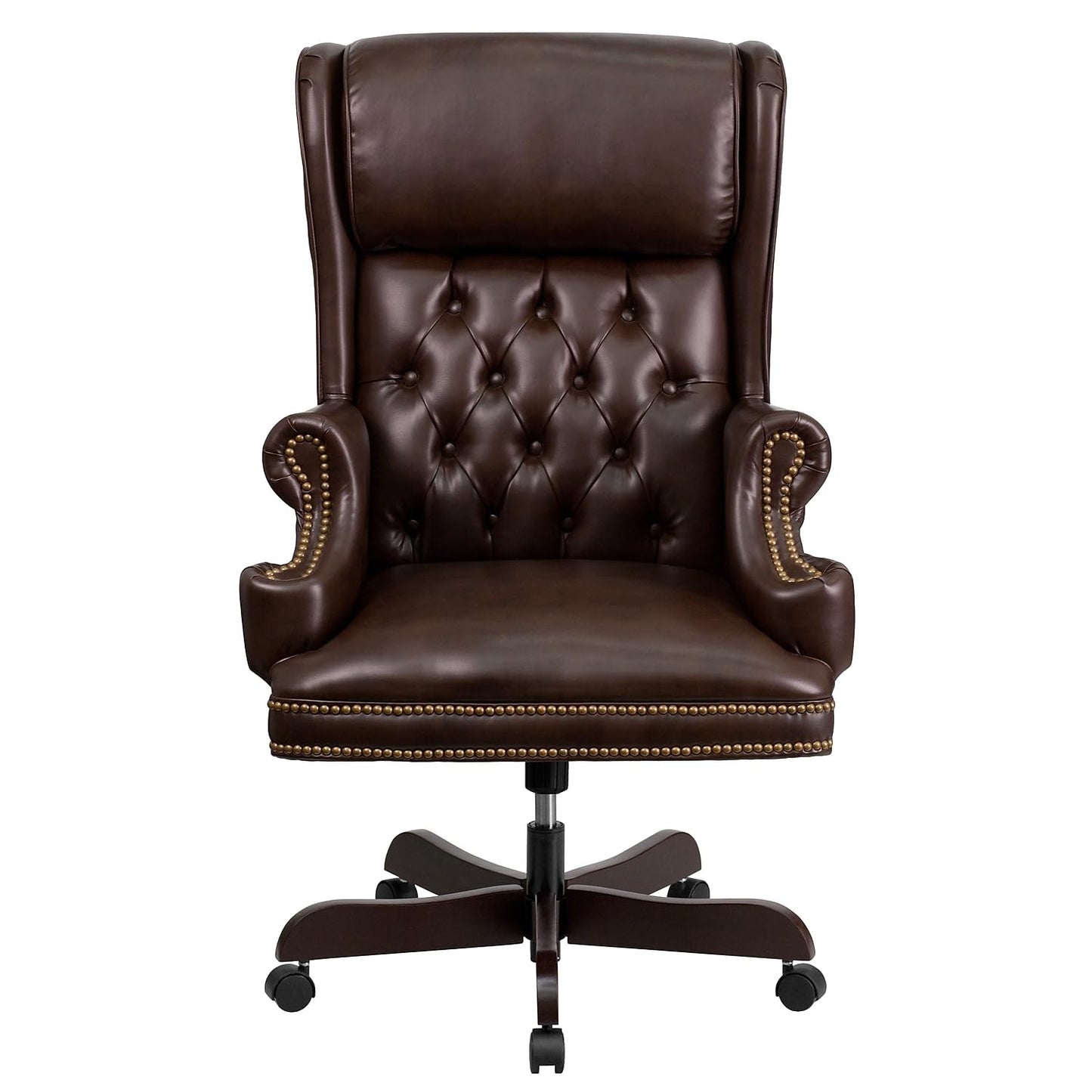Flash Furniture High Back Traditional Tufted Brown LeatherSoft Executive Ergonomic Office Chair with Oversized Headrest & Nail Trim Arms