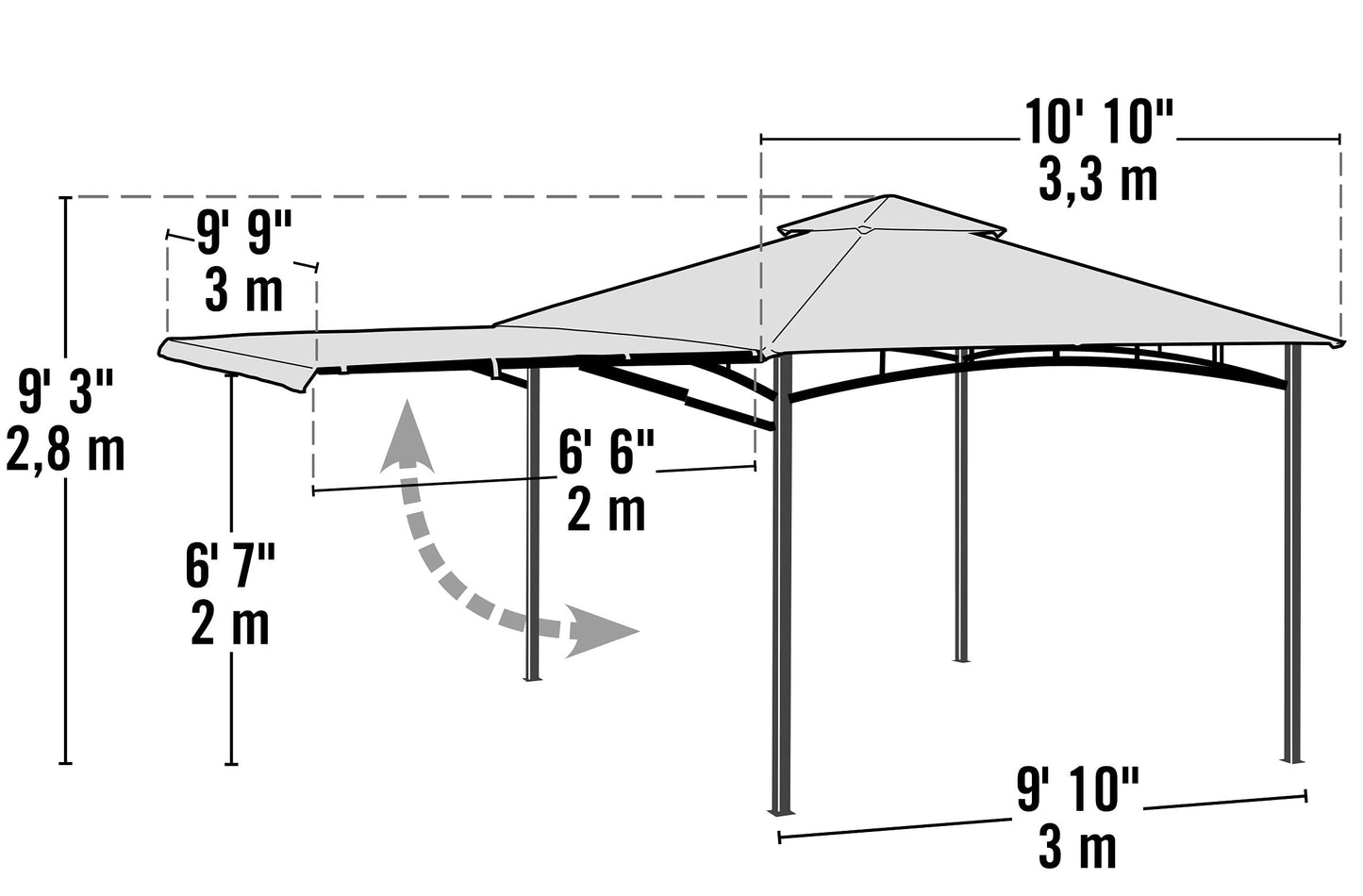 ShelterLogic 11' x 11' Canopy Series Redwood Easy Assembly Seasonal Shade UV Protection with Extendable Awning Outdoor Gazebo