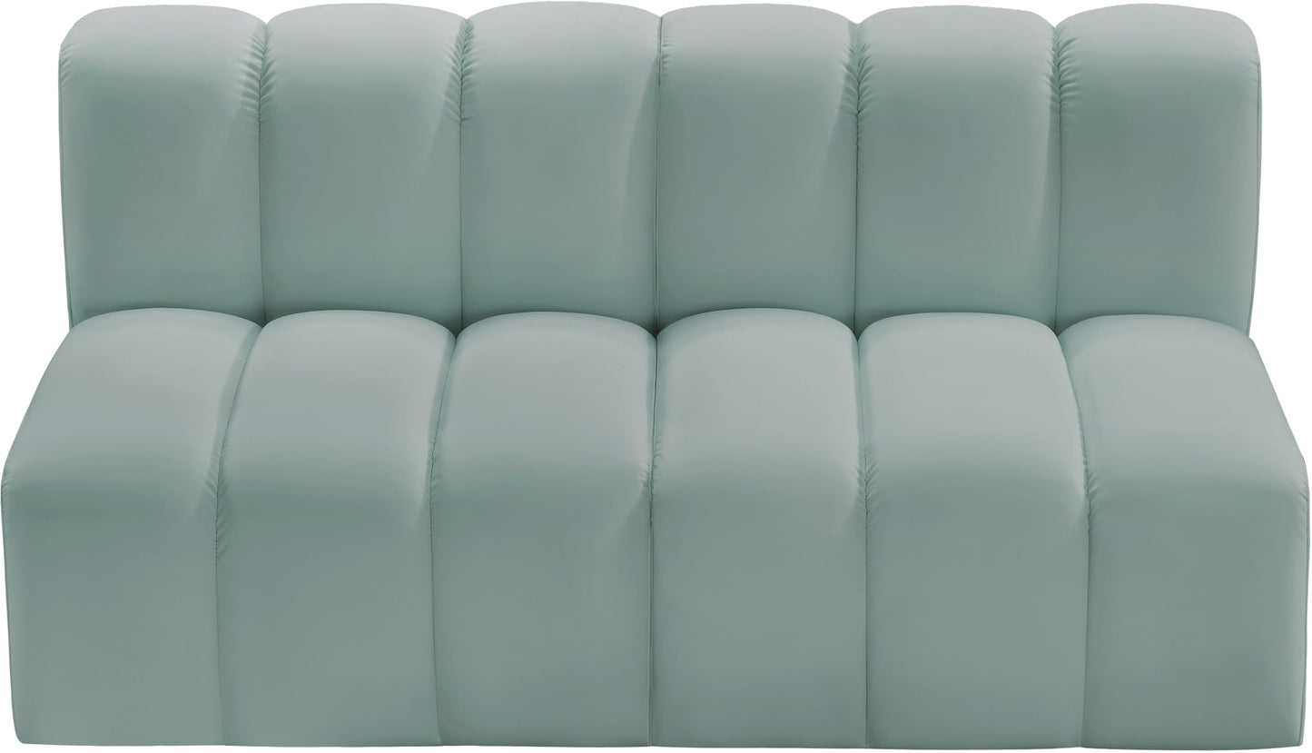 Meridian Furniture 101Mint-S2A Arc Collection Modern | Contemporary Modular Sofa with Soft Mint Green Vegan Leather, Deep Channel Tufting, Modular, 60" W x 31" D x 30" H, Mint