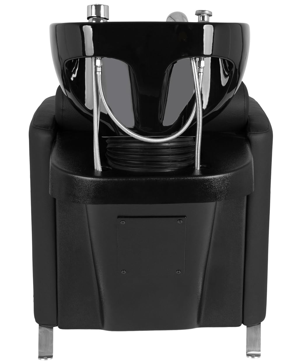 Buy-Rite Shelby Shampoo Backwash Station - Professional Salon Backwash Unit w/Deep Tilting Porcelain Sink, Wide Reclining Chair, Dual-Function Nozzle, Vacuum Breaker - Black, YLG-556-BLK