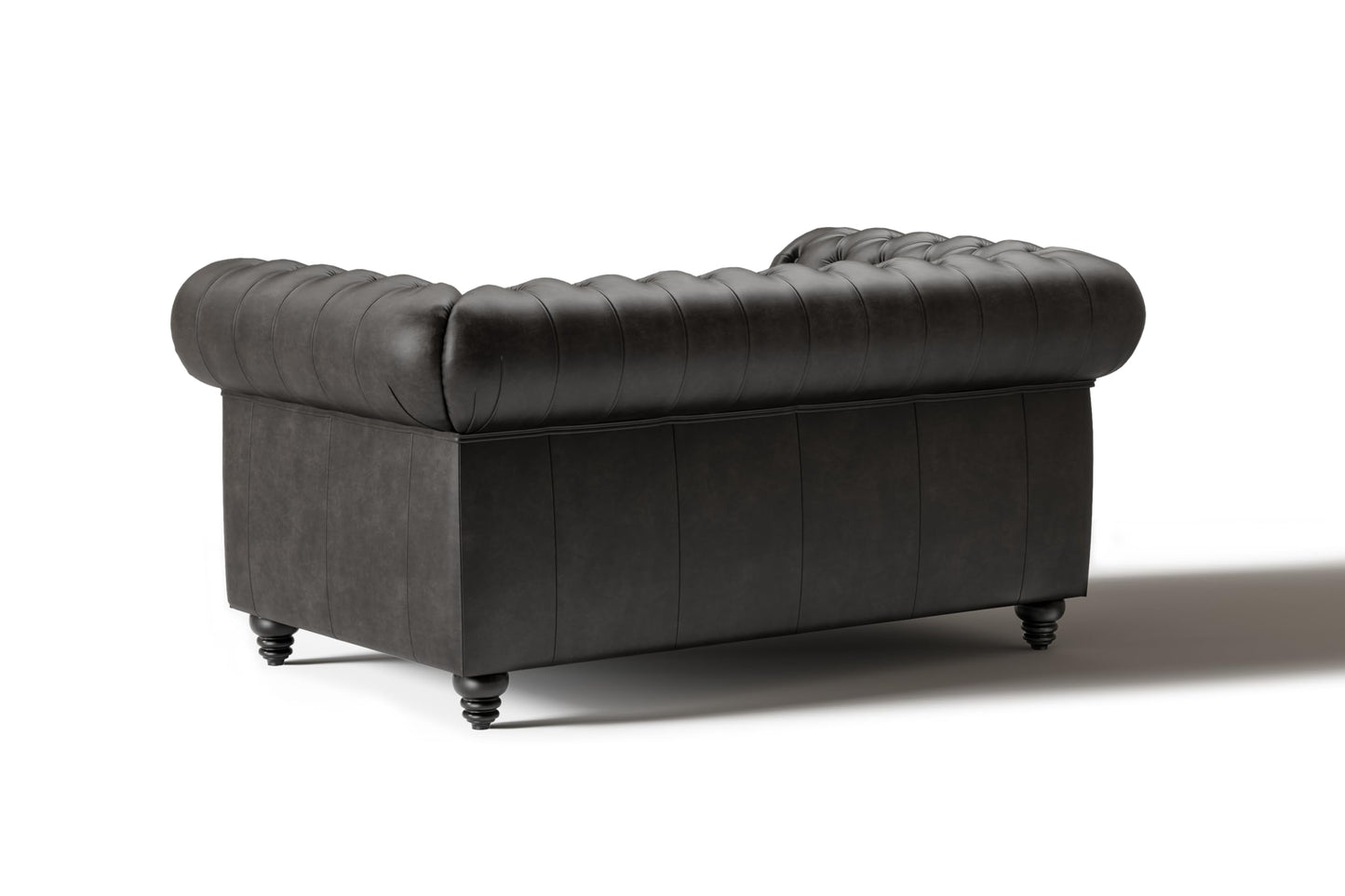 Valencia Parma Chesterfield Loveseat 64" | Premium Leather | Mid-Century Accent Chair with Classic Button Tufted Back and Wood Legs for Living Room, Black