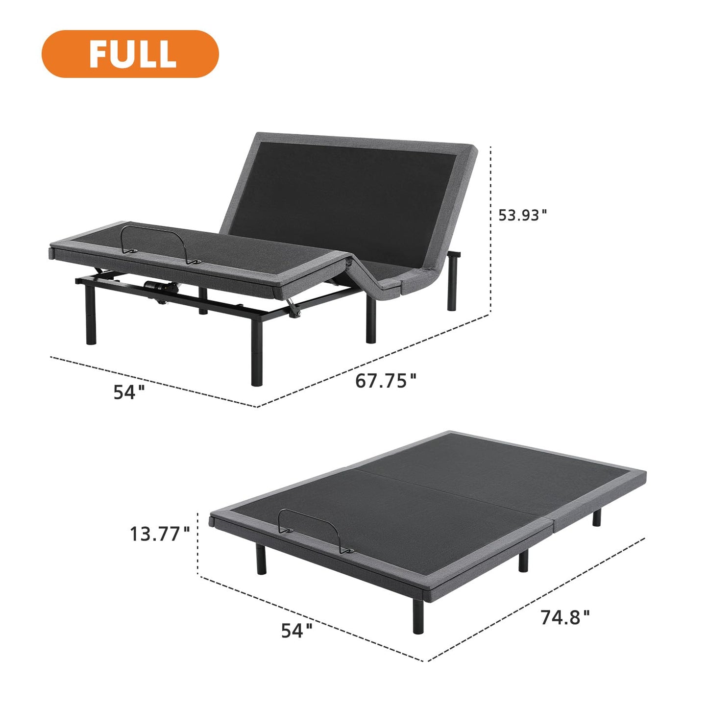 Sweetcrispy Full Adjustable Bed Frame, Ergonomic Electric Base with Wireless Remote and 2 USB Ports, Head and Foot Incline, Zero Gravity, Anti-Snore, Easy Assembly