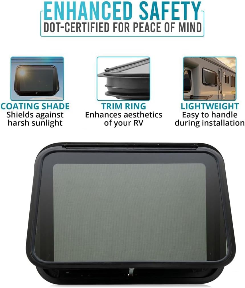 PRO FLEX Heavy Duty RV Exit Window - Tempered Glass, 36in W x 22in H, DOT Certified, Easy Installation, for 1-3/4in Wall Thickness