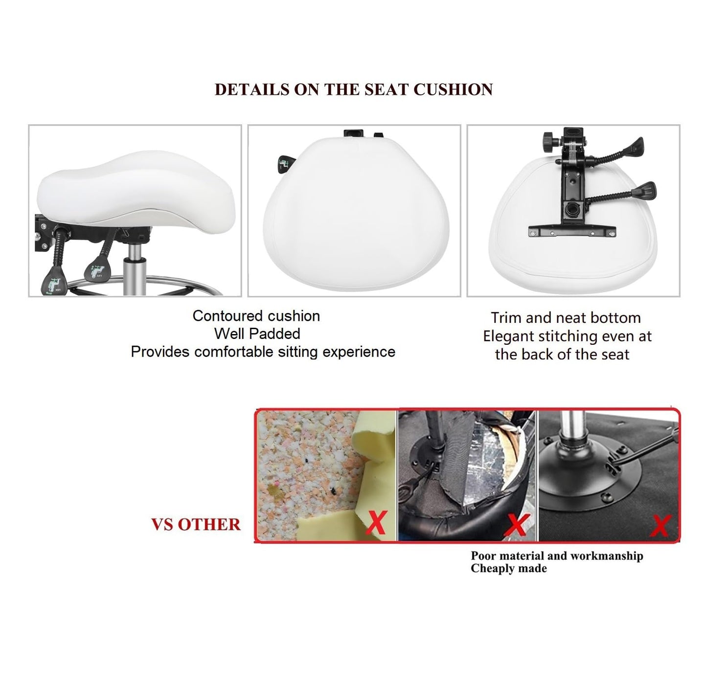 Kaleurrier Adjustable Height Drafting Stool Drafting Chair with Backrest & Foot Rest,Swivel Rolling Stools for Work Studio Dental Office Salon Kitchen Counter Tall Home Desk Chairs (White)