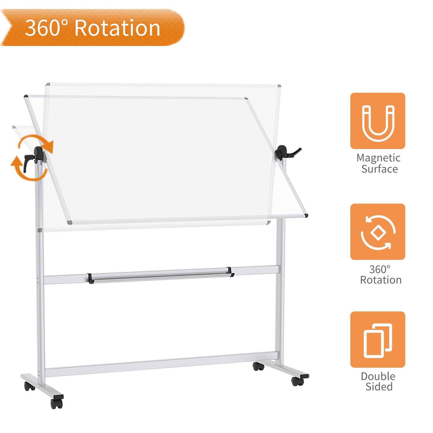 VIZ-PRO Double-Sided Mobile Projection Writing Whiteboard, 72 x 48 Inches, Large Magnetic Rolling Dry Erase Board & Projector Screen with Aluminium Stand