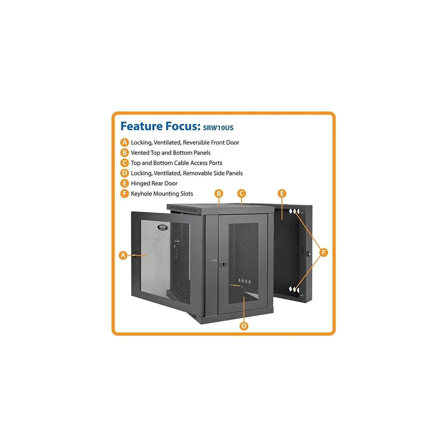 Tripp Lite 10U Wall Mount Rack Enclosure, Low Profile 20.5 inch Switch Depth, Locking Front Door & Hinged Back, Heavy-Duty Steel, 5-Year Warranty (SRW10US)
