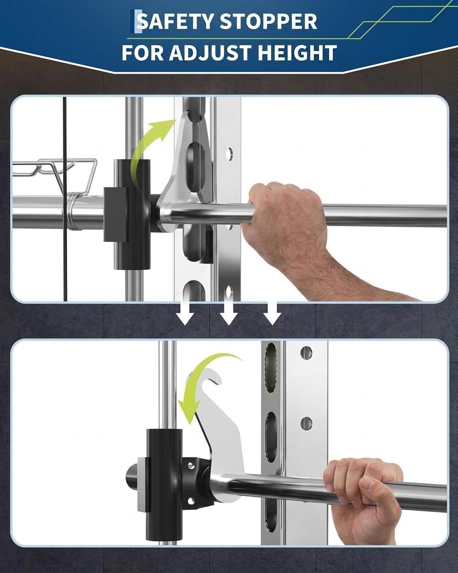 Smith Machine Home Gym, 2200lbs Squat Rack Power Cage with LAT-Pull Down System & Cable Crossover Machine, Multi-Function Training Equipment with Leg Hold-Down Attachment
