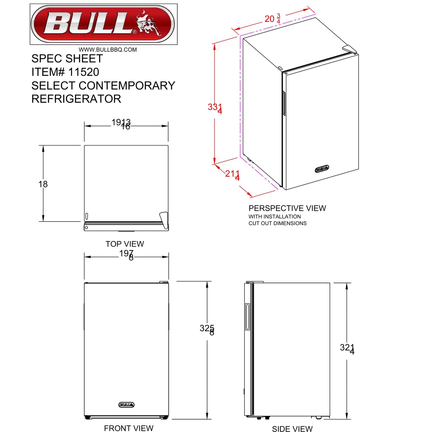 Bull Outdoor Products Contemporary Refrigerator – 4.5 cu. ft. Compact Stainless Steel Outdoor Fridge with Reversible Door and Full Temperature Control