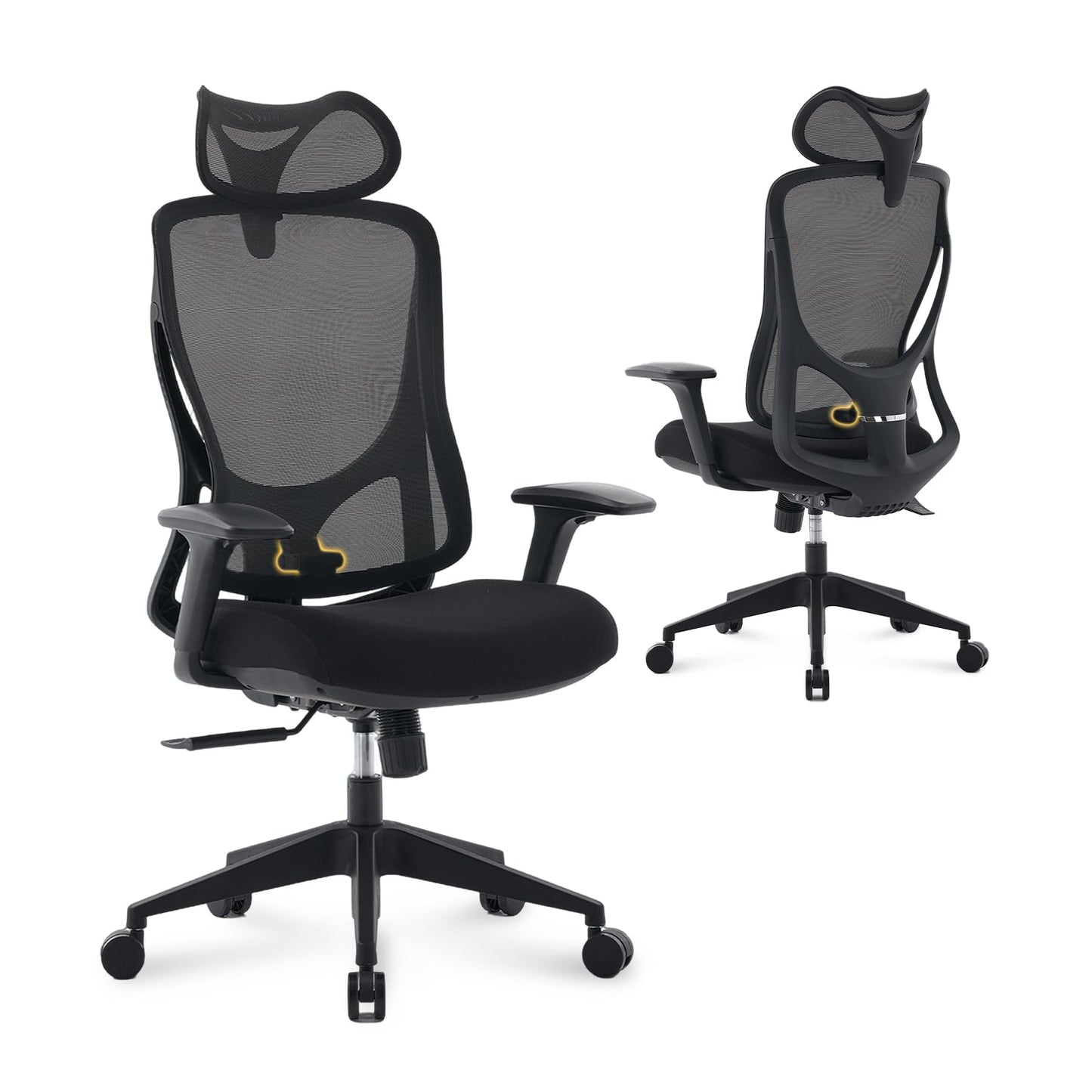 Nouhaus Apertura Ergonomic Office Chair, Home Office Desk Chairs w/Adjustable Lumbar Support & Headrest, Dynamic Back Support, 3D Armrests, High Back Mesh Comfy Computer Chair for Long Hours (Black)