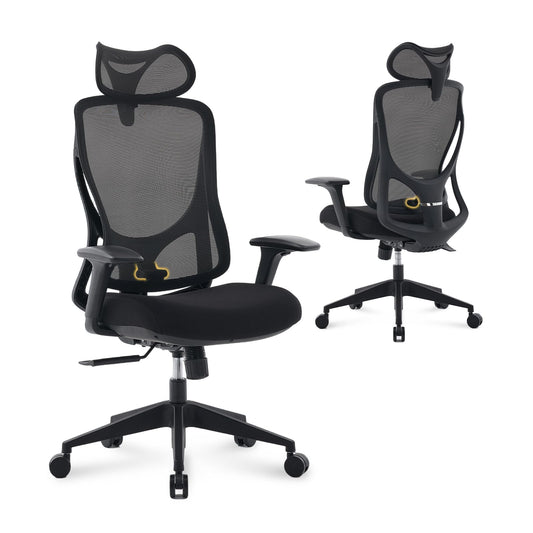 Nouhaus Apertura Ergonomic Office Chair, Home Office Desk Chairs w/Adjustable Lumbar Support & Headrest, Dynamic Back Support, 3D Armrests, High Back Mesh Comfy Computer Chair for Long Hours (Black)