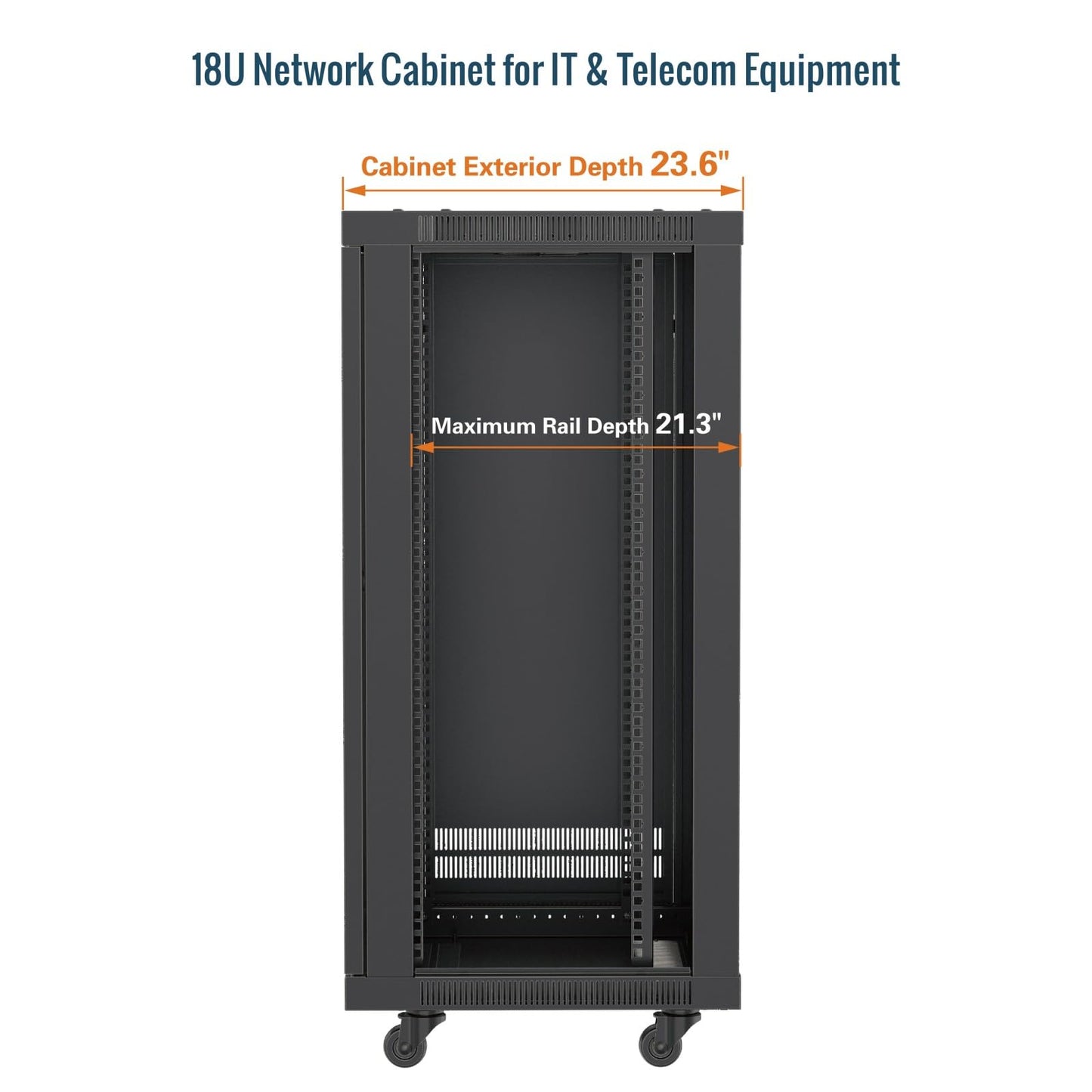 Tecmojo 18U Wall Mount Rack,18U Rack 23.6 Inch Depth,Hold Up to 176 Lbs,Server Rack with Casters,Enclosed Network Cabinet for 19 Inch Network,Server and AV Gear,Mesh Door(Elite Collection)