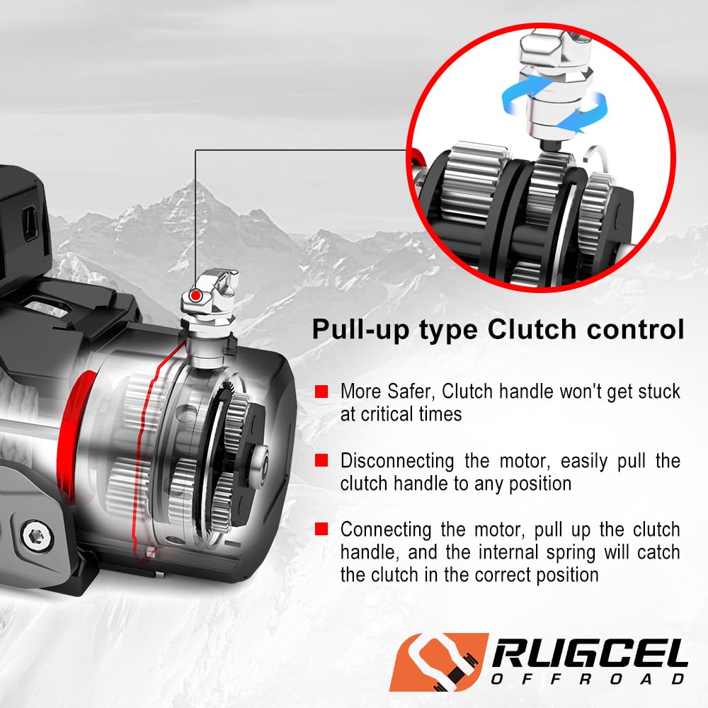 RUGCEL WINCH 12000lb New Waterproof Electric Synthetic Rope Winch 12V with Hawse Fairlead,2 IN 1 Infrared remote control,Wired control,Black Rope,for Truck SUV