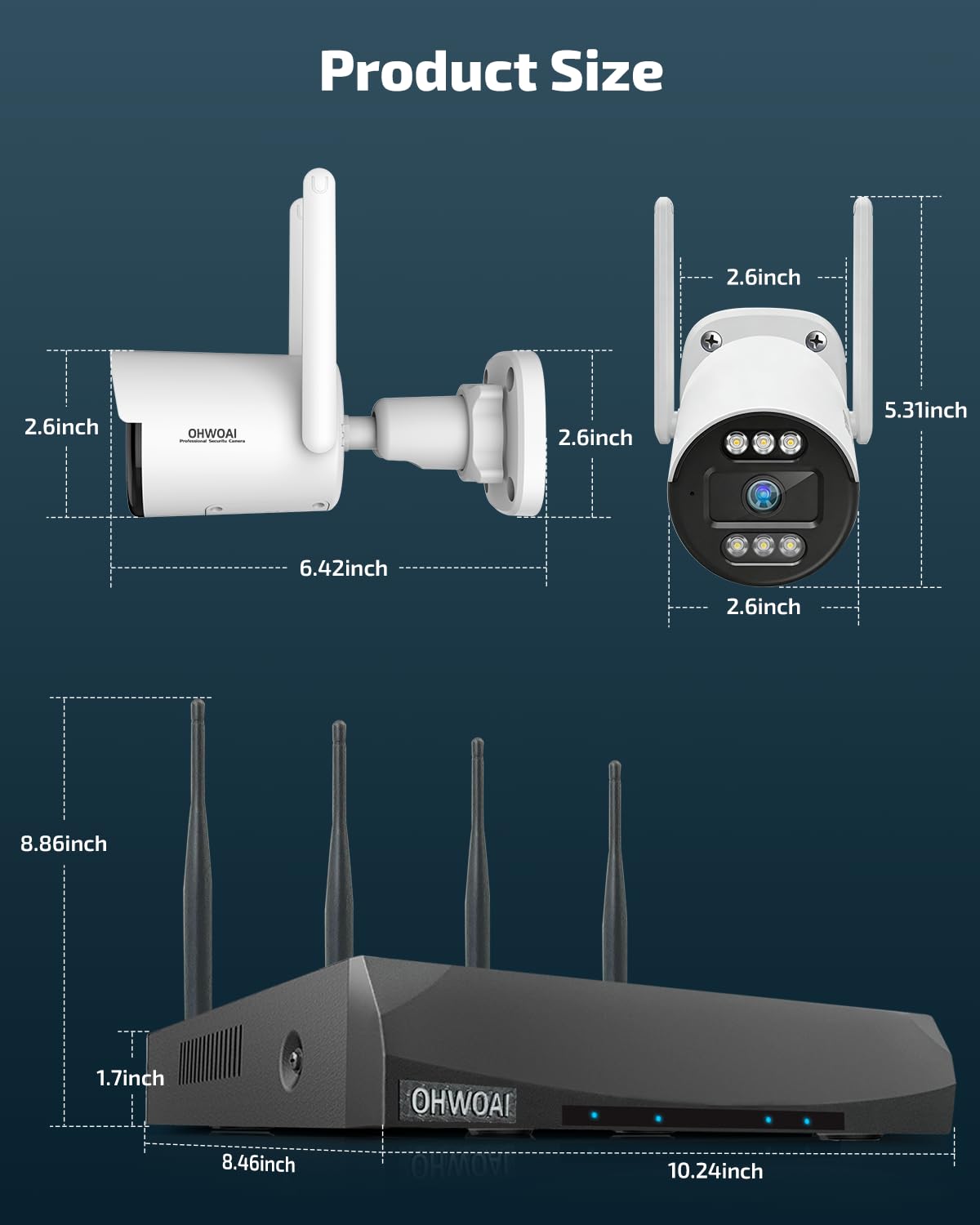 《130° Wide Angle & 2-Way Audio》Wireless Security Camera System Outdoor, WiFi Cameras Systems, Video Surveillance DVR Kits