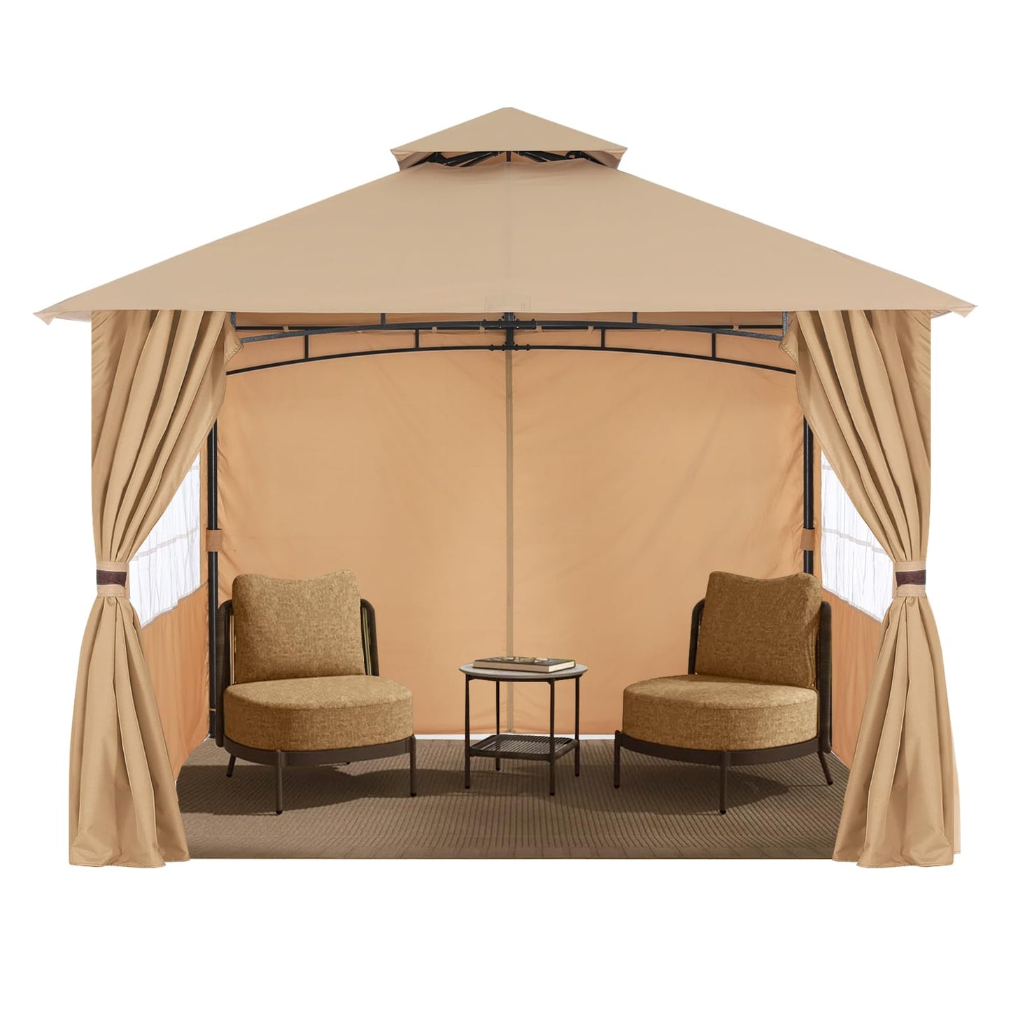 MASTERCANOPY Patio Gazebo Steel Frame Outdoor Gazebo with Windows Curtains (9x9, Beige)