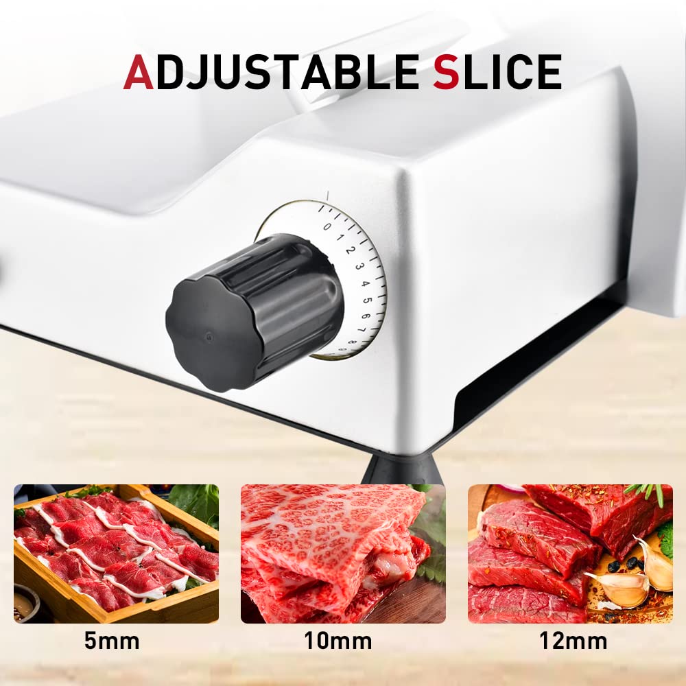 Meat Slicer10-inch 340W Home Use and for Commercial Electric Food Slicer with Chromium-plated Steel Blade and Built-in Sharpening Stone Easy to Clean Adjustable Thickness Cuts Meat Bread and Cheese