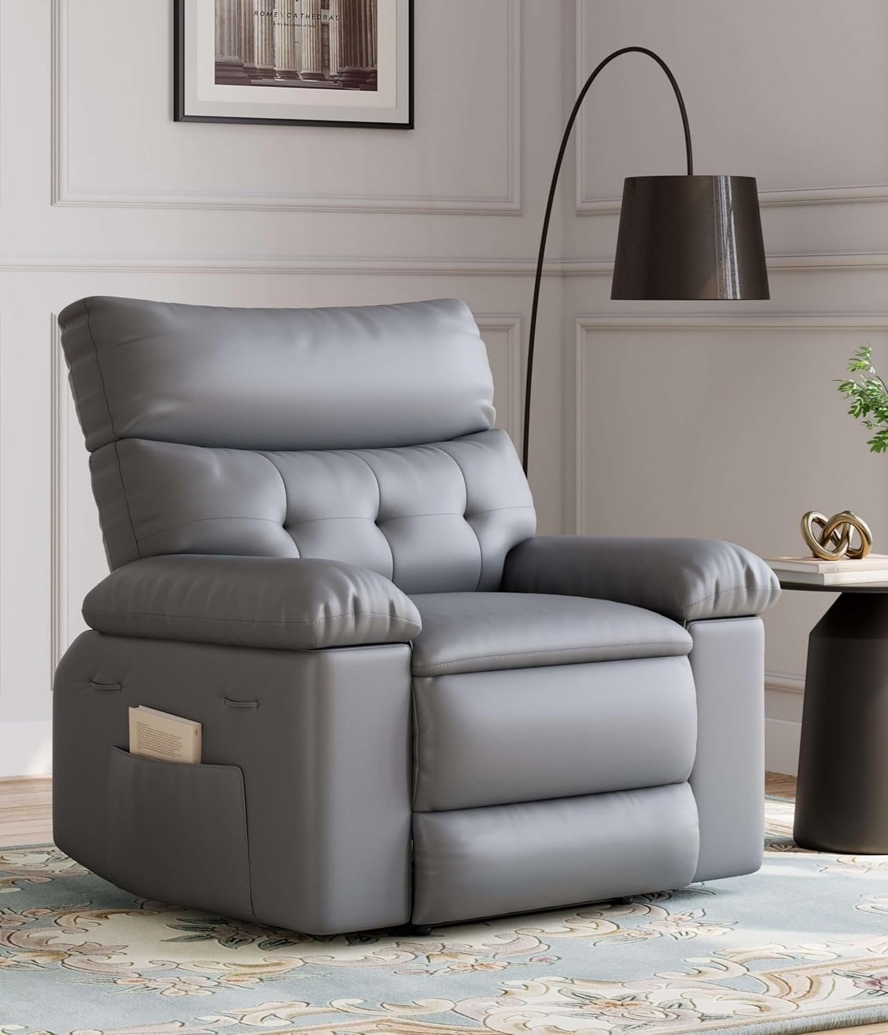 Oversized Recliner Chair for Adult,150°Recliner Chairs Ergonomic Nursery Chairs, Extra Wide Manual Recliners,PU Leather Upholstery Soft Sofa Chair for Livingroom,Grey