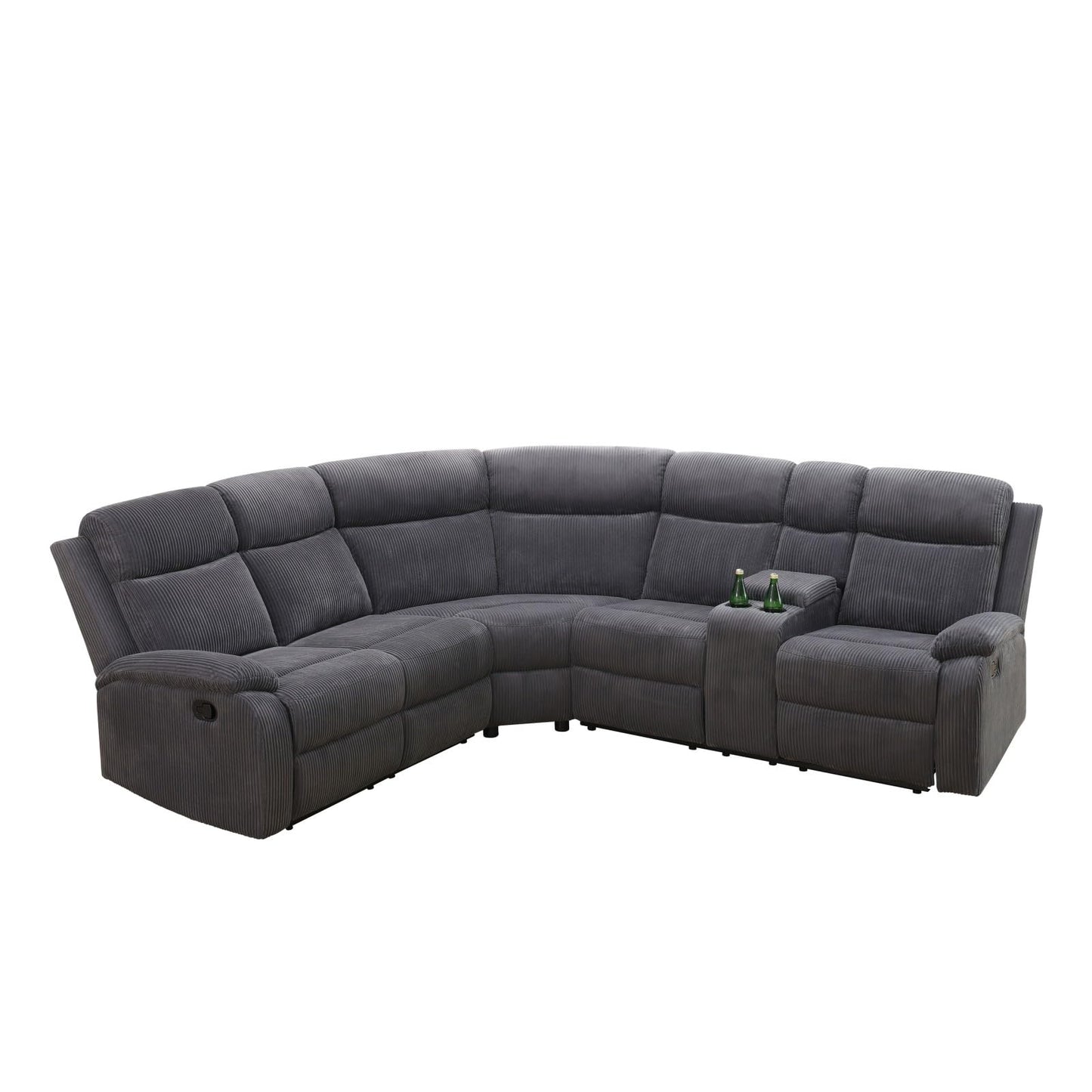 UOCFYK Recliner Sectional Sofa Set, L-Shaped Reclining Couch with 2 Recliner Seats, Reclining Corner Couches with Cup Holder and Storage Console for Home Theater & Living Room, Grey