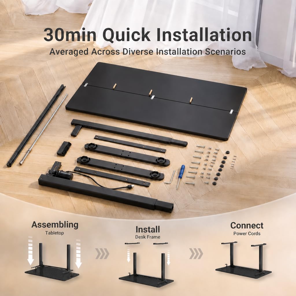 plyosdey 47.2" Electric Standing Desk, Malacca Solid Wood Material, Height Adjustable Computer Desk, 3 Memory Height Settings, Home Office Desk for Study and Gaming (Black Walnut Color, 47.2 * 23.6)