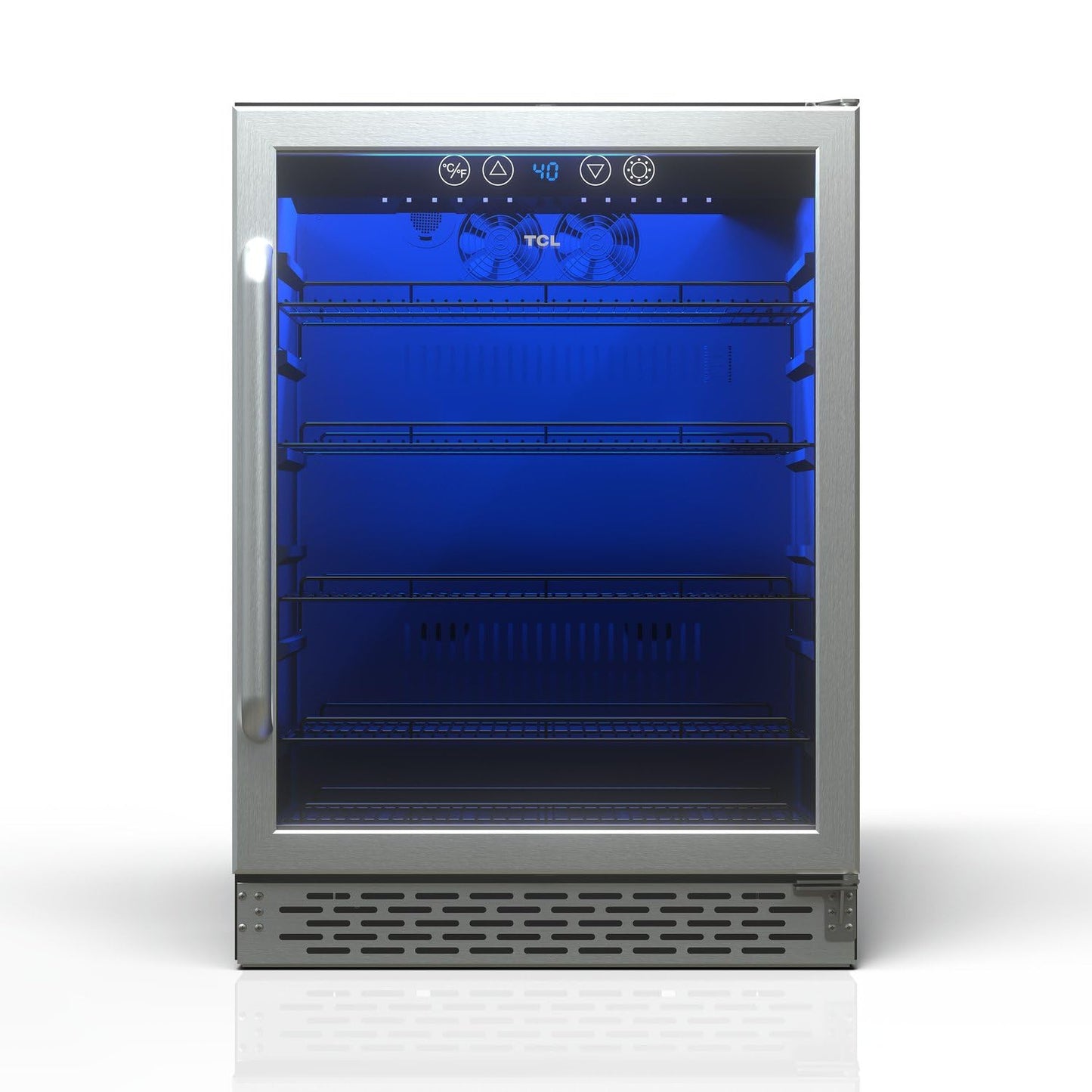 TCL 161 Can 24 In Beverage Cooler, Freestanding Mini Fridge with Glass Doors, Removable Shelves, Digital Controls & LED Lighting for Water, Soda, Energy Drinks