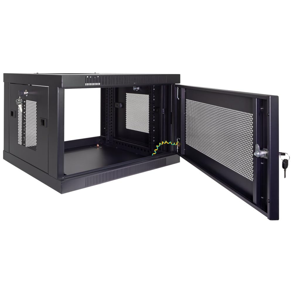 NavePoint 9U Server Cabinet Wall Mount Rack Enclosure with Perforated Door, Locking, Removable Side Panels – 9U Network Cabinet 23.6” Wide, 19 Inch Server Rack for IT and A/V Equipment