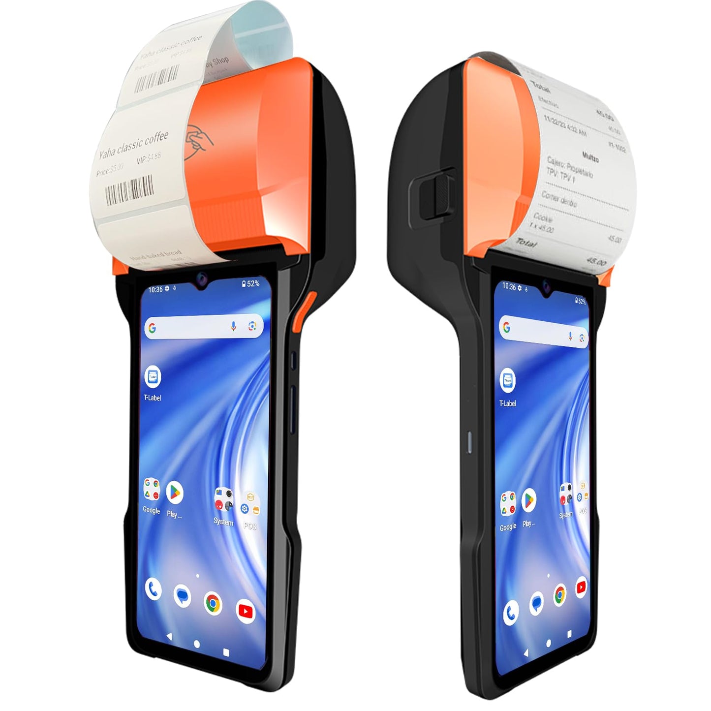POS PDA Receipt/Label Printer,Symcode Android 14 Handheld POS Printer 3GB+32GB with 2D Barcode Scanner with NFC Reader,Wifi/Gps/BT/5G Full Network Connection 6.5" Touchscreen 80mm/58mm Label Printing