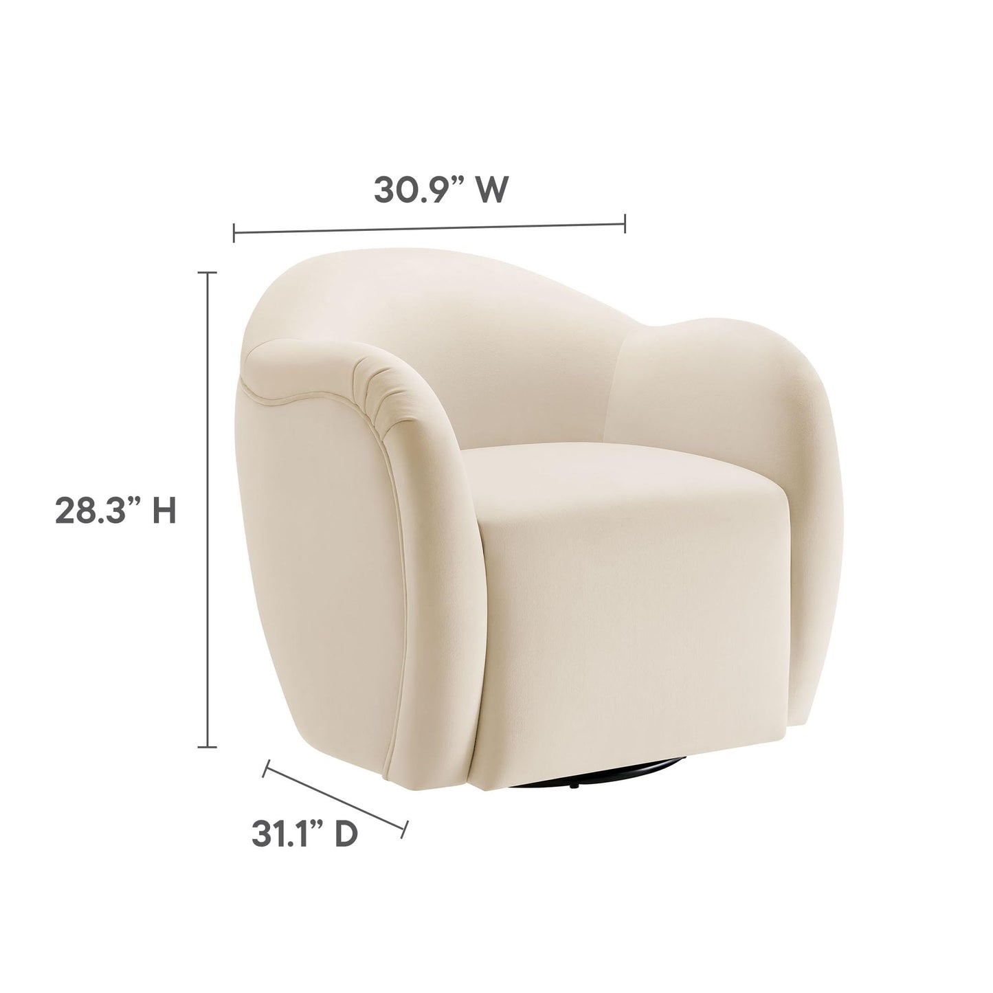 Modway Compose Performance Velvet Swivel Armchair in Alabaster - Barrel Accent Chair - Comfy Round Single Sofa Chair with 360° Rotation - Modern Upholstered Club Chair for Living Room, Bedroom