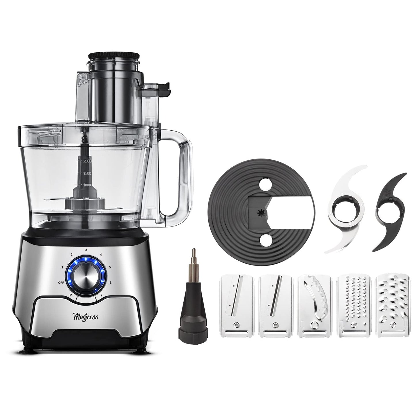 Magiccos 14-Cup Food Processor, 1000W Motor, Storage Drawer, Inox Color