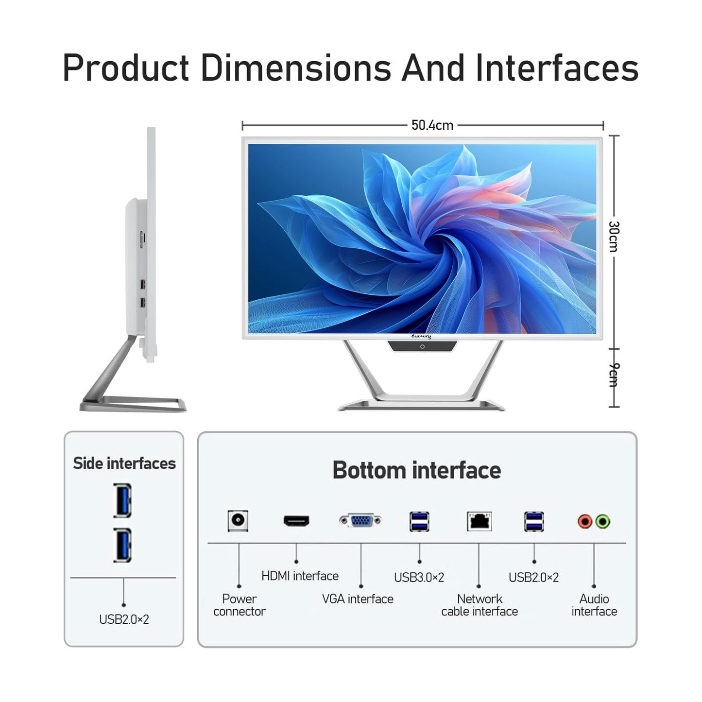 suevery All-in-One Desktop Computer Wi-Fi6 Gaming All in One Business PC White Business AIO Home Office Includes Keyboard & Mouse (I5-16G-256G)
