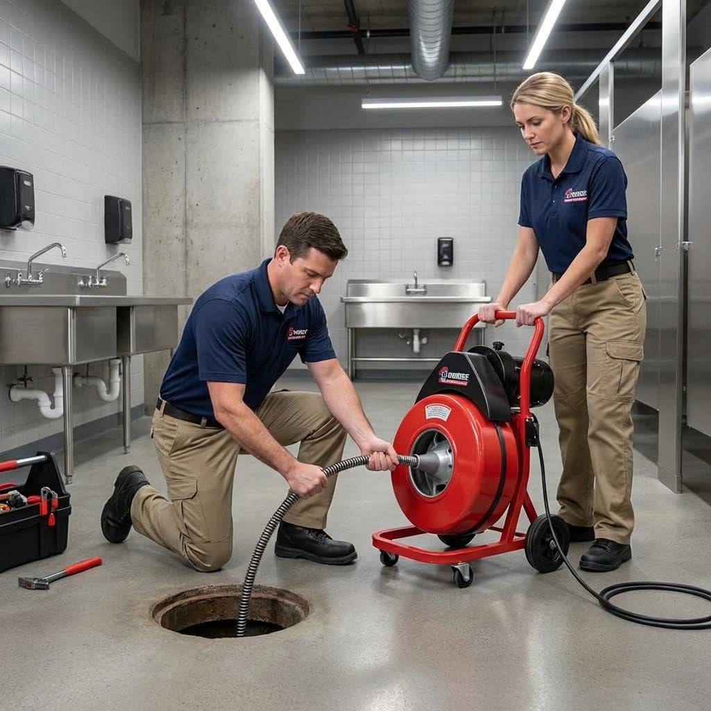 50ft x 1/2" Auto-Feed Drain Snake Cleaning Machine - 450W Electric Sewer Auger with 4 Cutters & Wheels for Sink, Toilet, Floor Drain