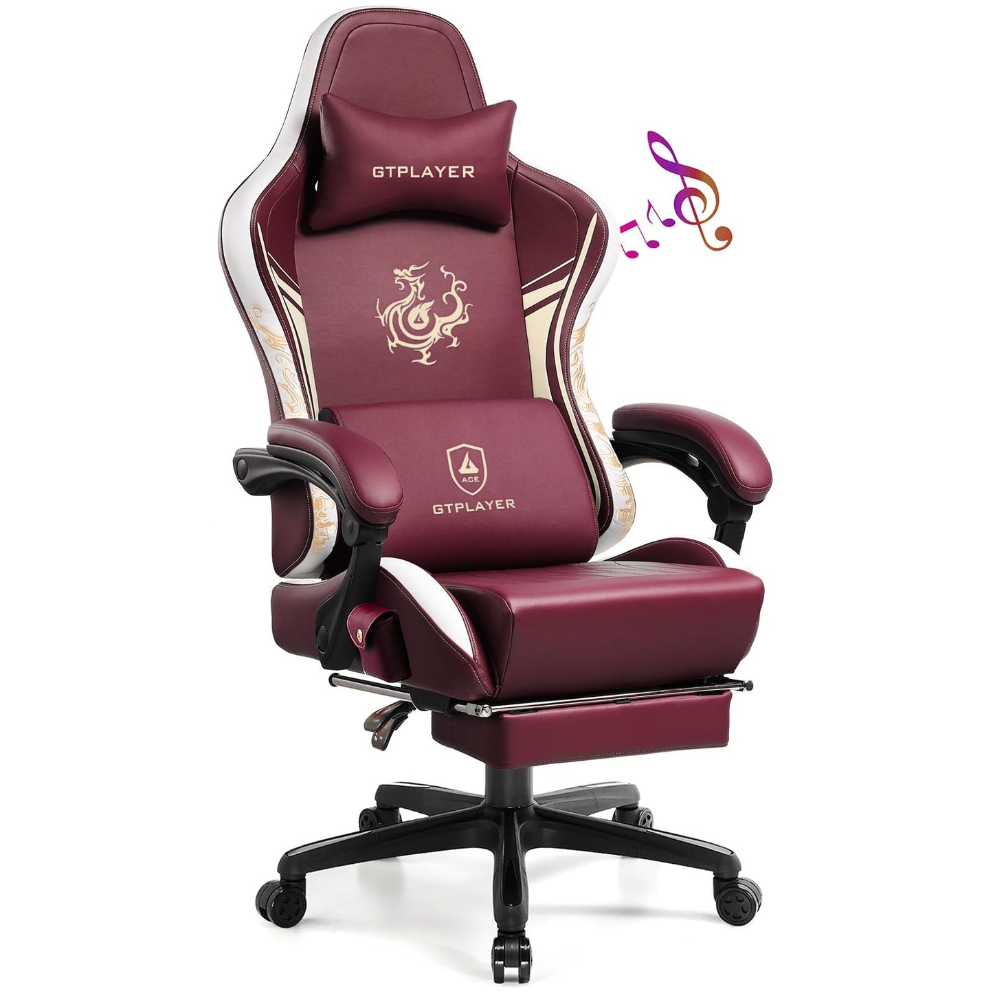 GTPLAYER Gaming Chair with Bluetooth Speakers and Footrest, Dragon Series Video Game Chair, Heavy Duty, Ergonomic, Esports Computer Office Chair, (RED)