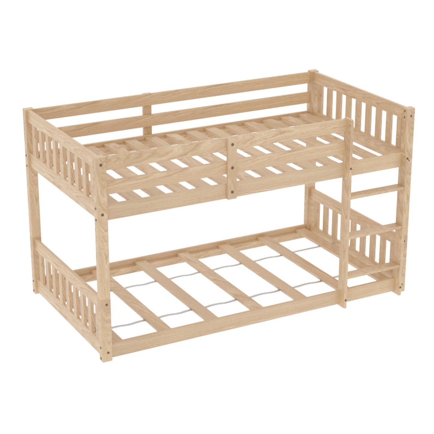 JOYMOR Low Twin Over Twin Bunk Bed for Kids/Junior, Wood Twin Bunk Bed Frame with Guardrails & Ladder for Boys Girls, Mattress Not Included
