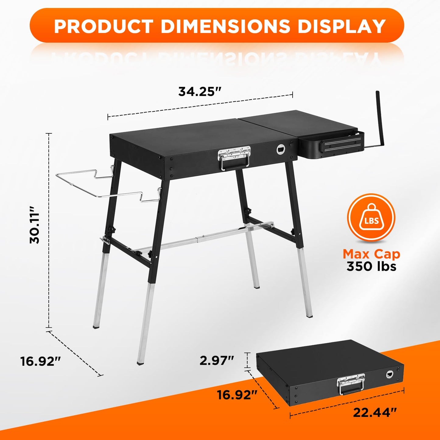 Outdoor Folding Grill Table, Adjustable Blackstone Griddle Stand, Fit 17” 22” Blackstone & Ninja Grills, Portable Camping Table for Outdoor BBQ & Tailgating