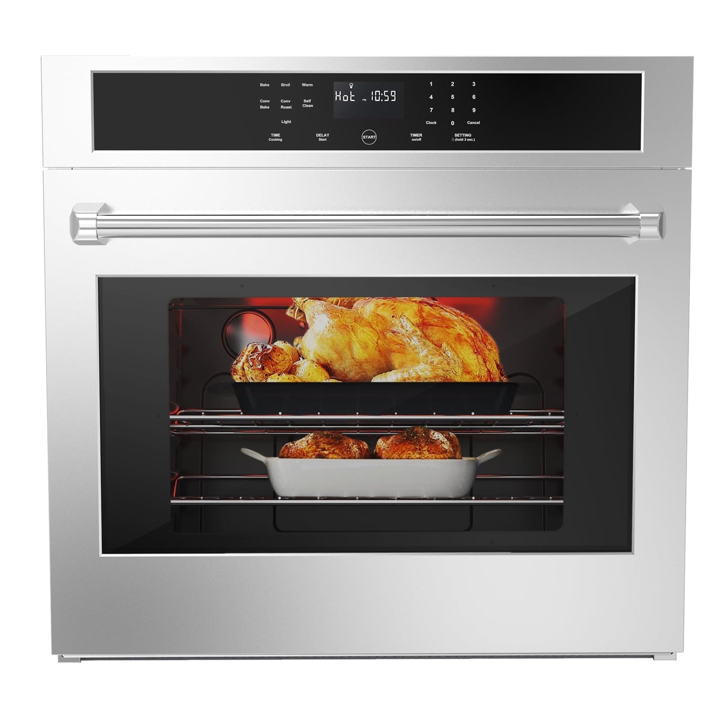 GarveeHome Wall Oven 3800W 30 in Single Wall Ovens Electric Built-in Convection Oven, 4.8 Cu.Ft. Broil Bake Roast Function, Safety Lock, LED Display, Touch Control, Timer for Kitchen Cabinetry
