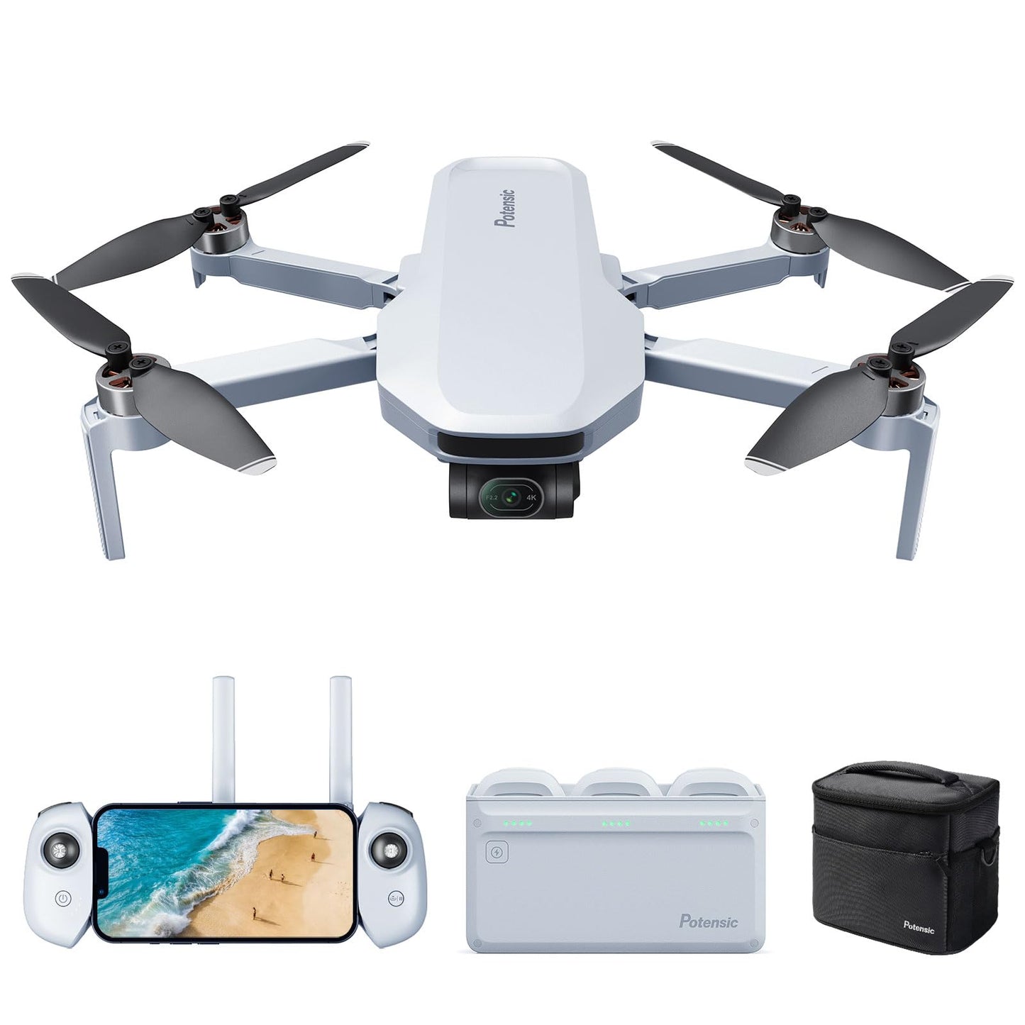 Potensic ATOM 4K GPS Drone, 3-Axis Gimbal, Under 249g, 96 Mins Flight, Max 6KM Transmission, Visual Tracking, 4K/30FPS QuickShots, Lightweight for Adults and Beginners, Fly More Combo