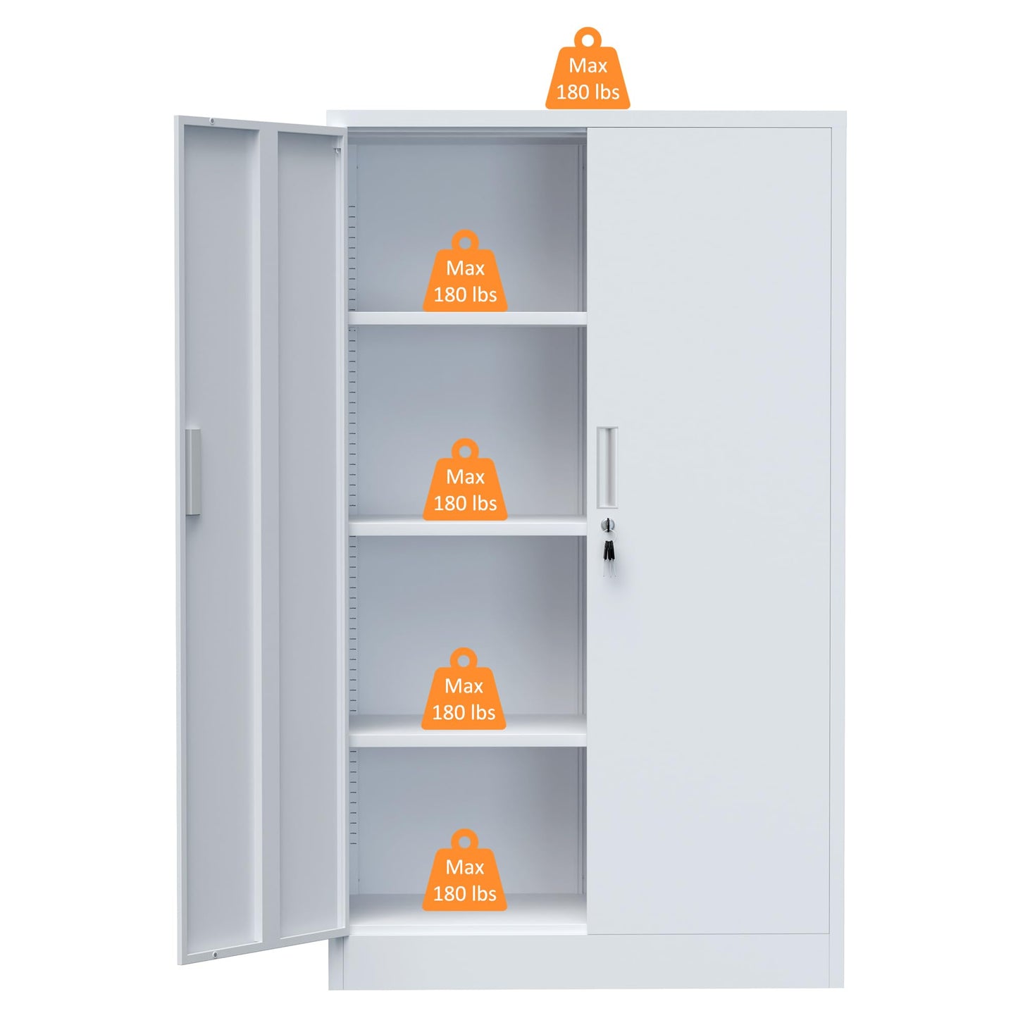 JINKUR Metal Storage Cabinet with Locking Doors and 3 Adjustable Shelves, Lockable Storage Cabinets for Home Office Garage Kitchen Pantry (White)
