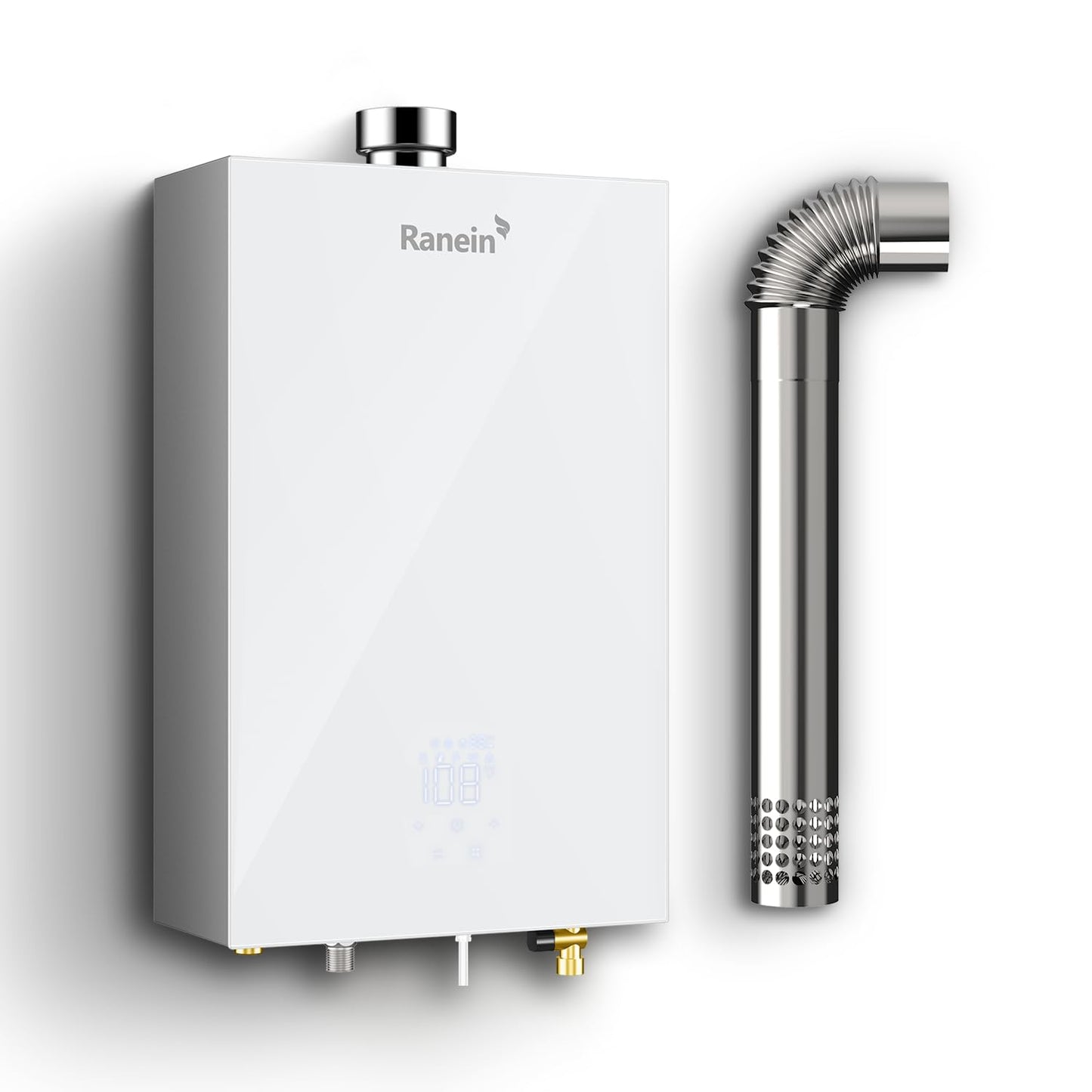 GEN II Ranein Natural Gas Tankless Water Heater, 3.17 GPM, 78,500 BTU Glass Panel Design Indoor On Demand Instant Hot Water Heater with LED Temperature Control Panel