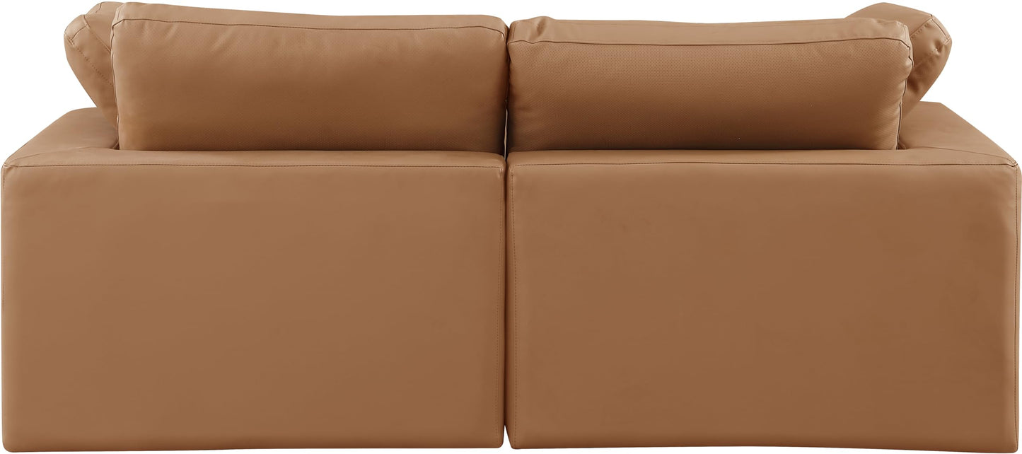 Meridian Furniture 188Cognac-S80 Comfy Collection Modern | Contemporary Upholstered Modular Sofa with Soft Cognac Vegan Leather, Fiber-Filled, 80" W x 40" D x 34.5" H, Cognac