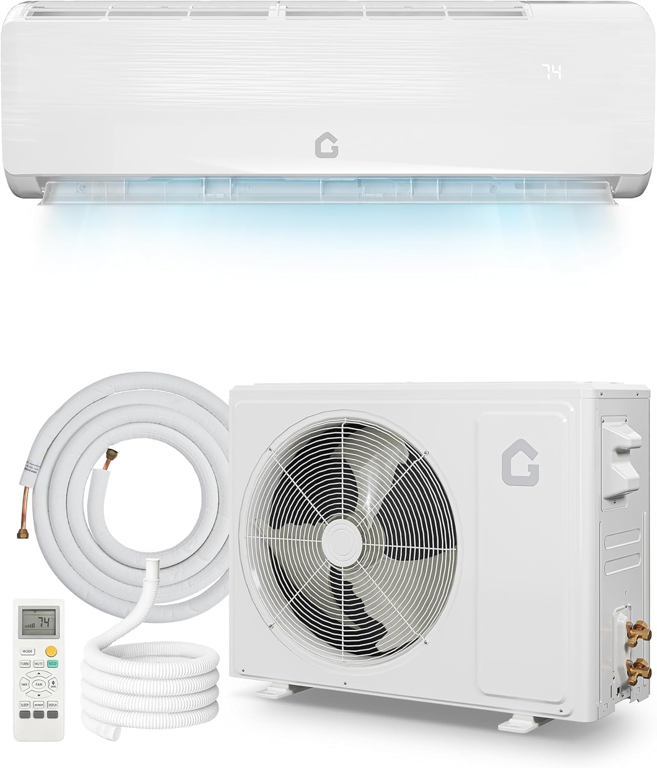 EliteEdge 12000 BTU Ductless Mini Split AC/Heating System, 19 SEER2 4-in-1 Inverter Heat Pump for Up to 550 Sq.Ft, 115V with Installation Kit, Wall Mount Low Noise Air Conditioner, White