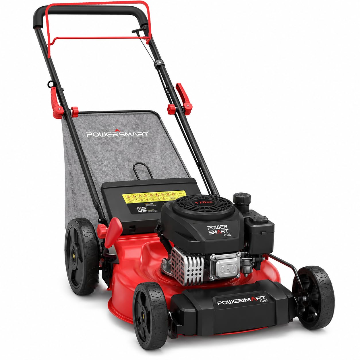 PowerSmart 21-Inch 3-in-1 Gas Self-Propelled Lawn Mower,170CC OHV Engine,Bagging/Mulching/Rear Discharging, 6 Cutting Heights, Durable Steel Deck, Rear-Wheel Drive, for Garden, Yard,