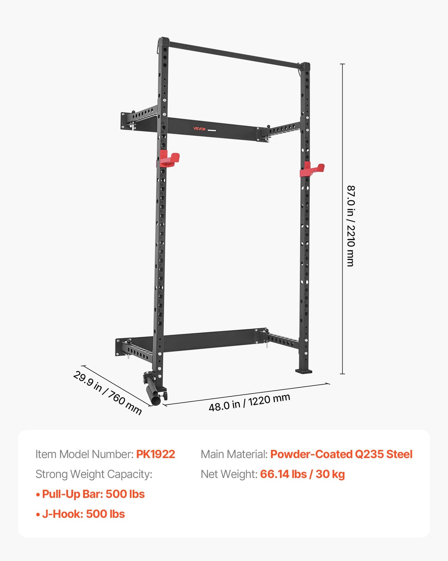 VEVOR Folding Power Cage, Wall-Mounted Power Rack Squat Rack, Multifunctional Strength Training Workout Equipment with Landmine Holder, Adjustable J-Hooks & Pull-Up Bar for Home Gym, 1000LBS Capacity