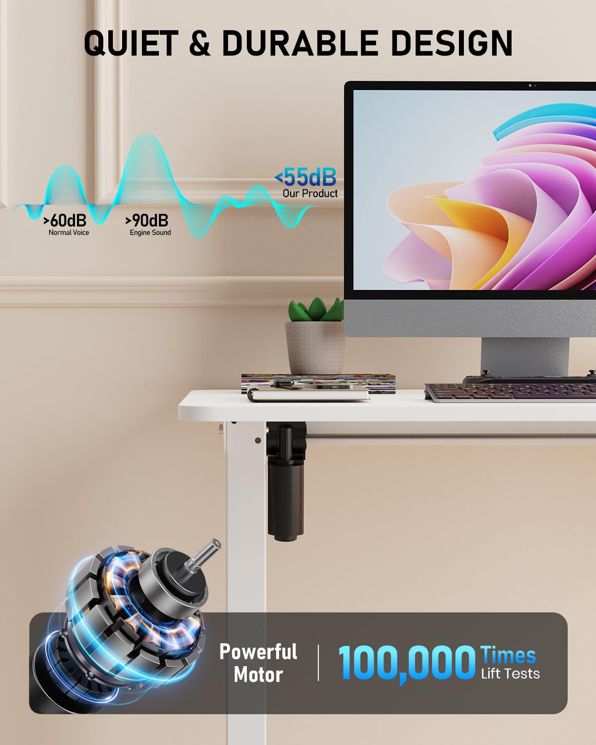 Xyndyx 63" Electric Standing Desk Adjustable Height, Sit Stand up Desk for Home Office & Computer Workstation, 2 Memory Height Settings, Splice Board, 2 Hooks, White Frame/White Top