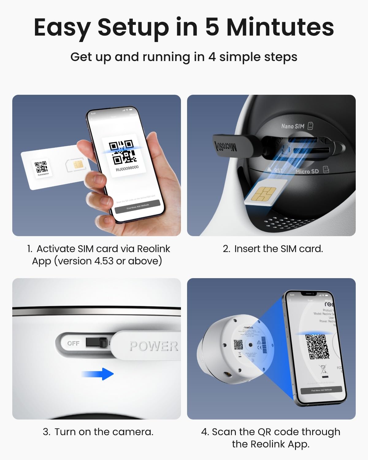 REOLINK 2K+ 4G LTE Cellular Security Camera Wireless Outdoor, 360° Pan-Tilt, No WiFi Solar Powered, 5MP Color Night Vision, Smart AI Detection, Sim+32GB SD Card Included, Go PT Plus+Solar Panel