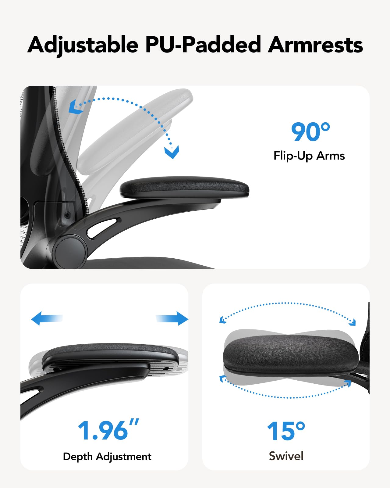 HUANUO Ergonomic Office Chair, High Back Computer Desk Chair with Adjustable Lumbar Support and Headrest, Comfy Gaming Chair with 3D Armrests, Home Office Rolling Chair, Max Load 300 lbs