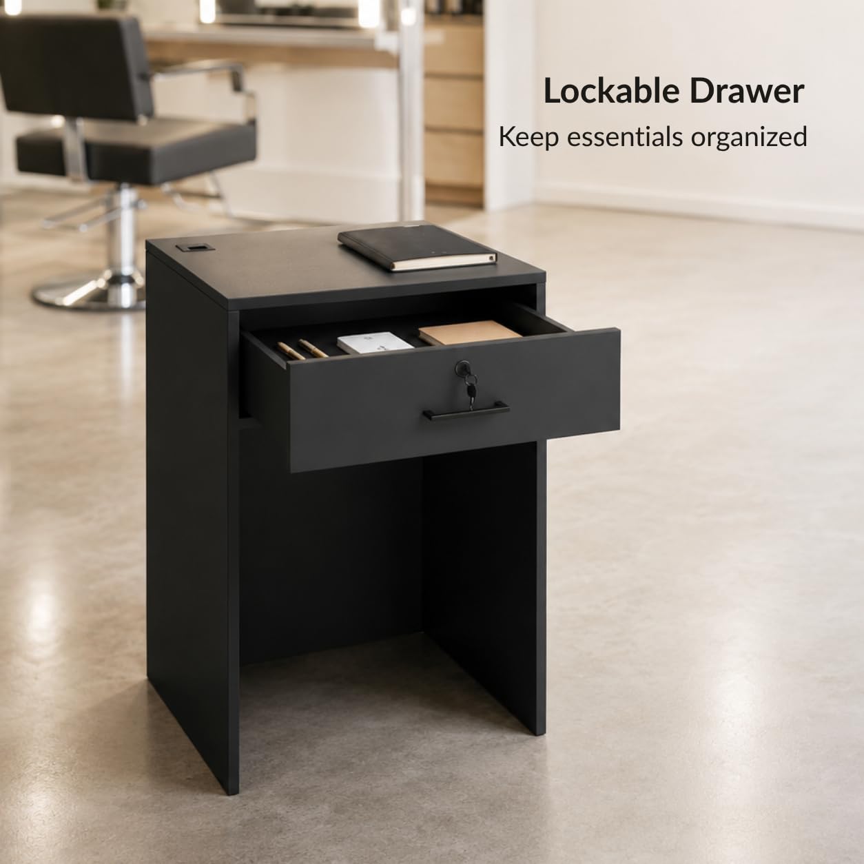 Host Stand with Drawer, Small Reception Desk, 26in Checkout Counter, Black