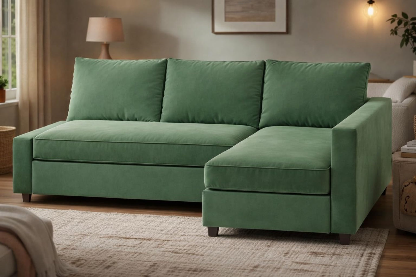 HomeTown Market Heavy Duty Velvet Friheten Sofa Cover Replacement Compatible with IKEA Friheten Sofa Bed Sleeper Sectional Corner Slipcover (Velvet Lighter Green Left)
