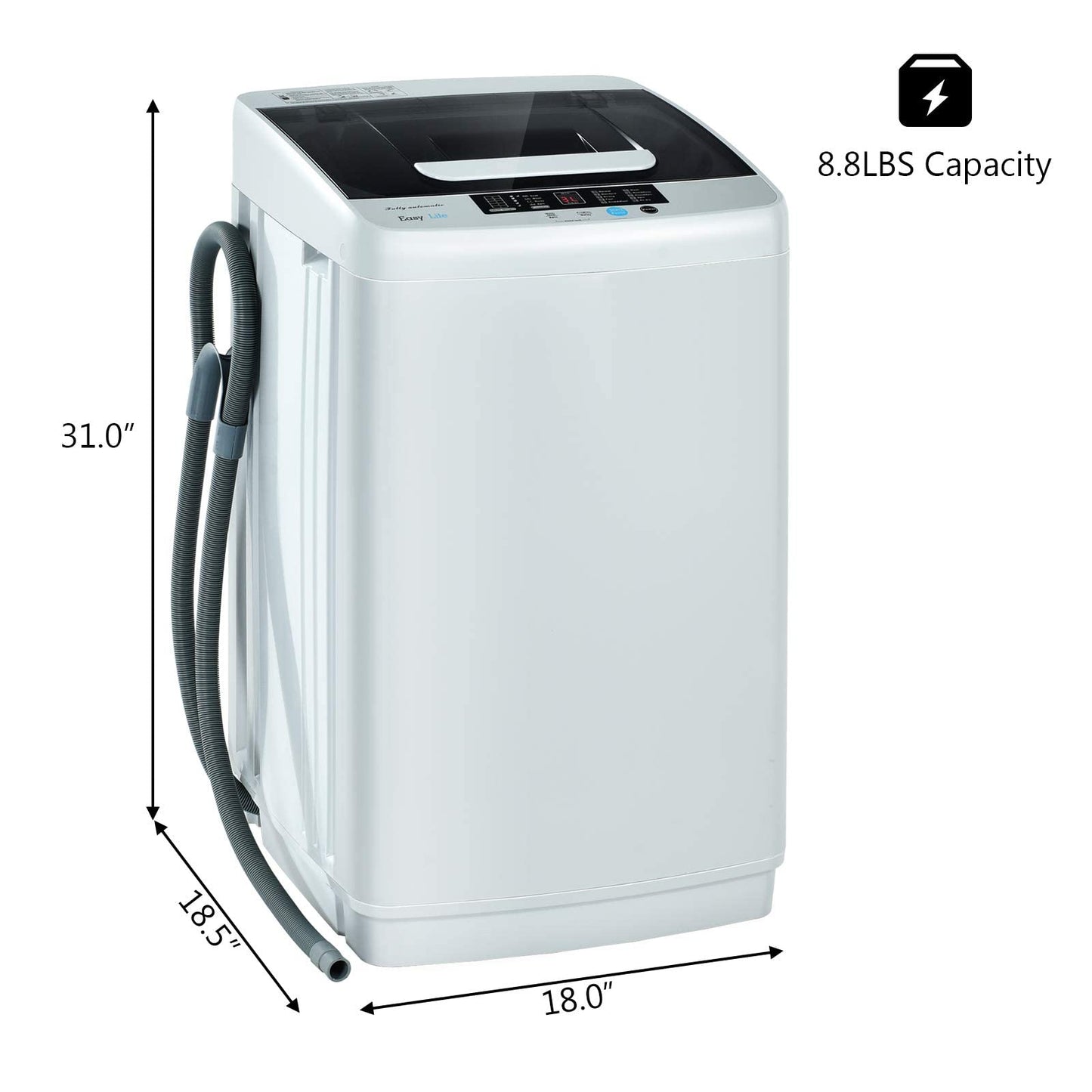 Giantex Full Automatic Washing Machine, 2 in 1 Portable Laundry Washer, 8.8lbs Washer and Spinner Combo, 1.04 cu.ft 10 Programs Built-in Drain Pump, Energy Saving Top Load for Apartment Dorm