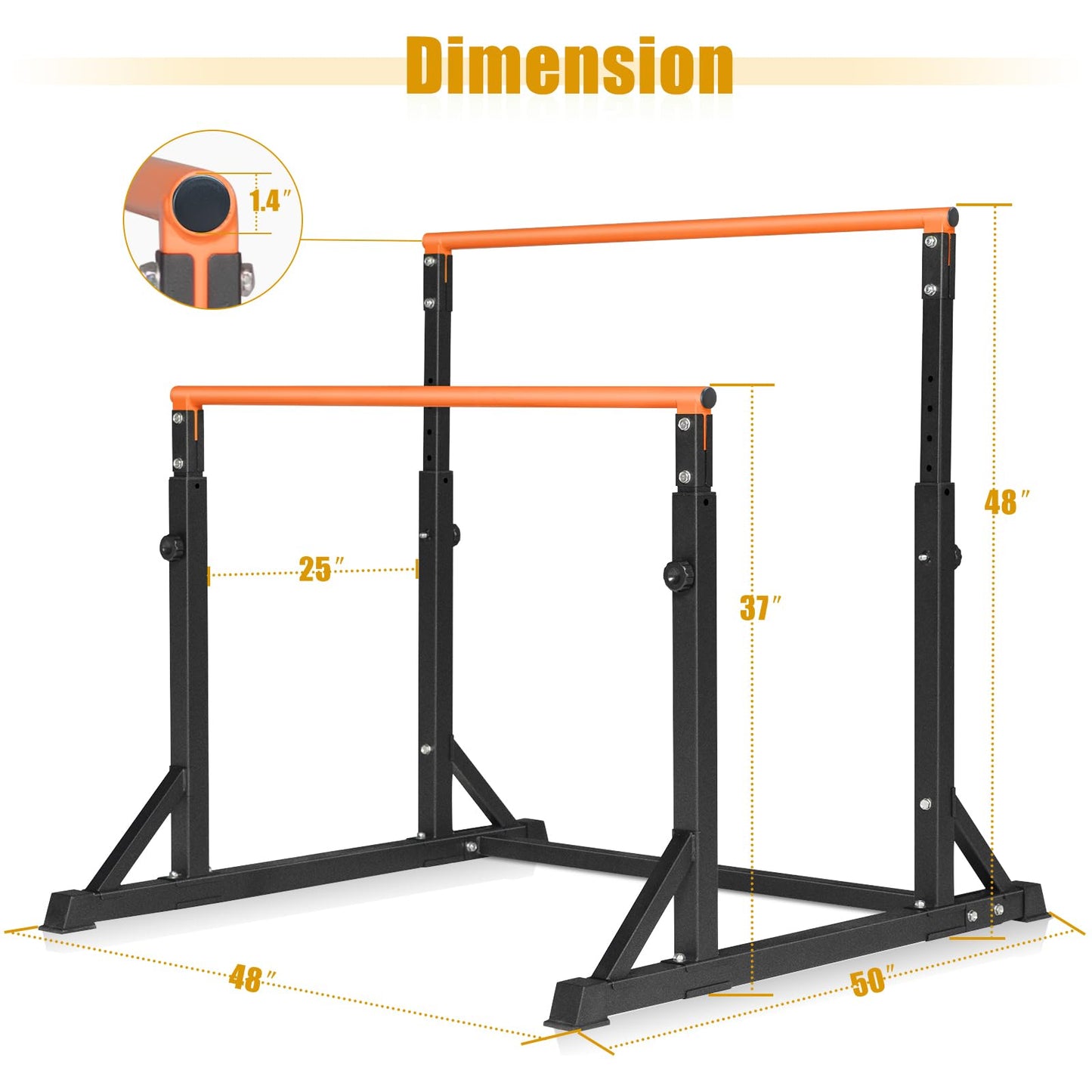Bongkim Dip Bar, Heavy Duty Dip Station with 7 Height Levels, 800lbs Adjustable Parallel Bars for Tricep Dips Pull-Ups L-Sits Calisthenics Exercises Strength Training for Home Gym Outdoor (Orange)