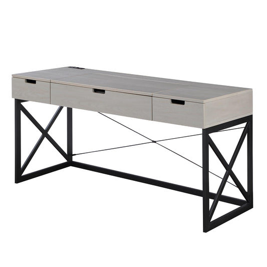 24/7 Shop at Home Ashiya Transitional 2 Drawers Metal Hidden Storage Desk with Lift-Top, USB Port, Power Outlet for Workstation, Home Office, Study Room, Antique Gray