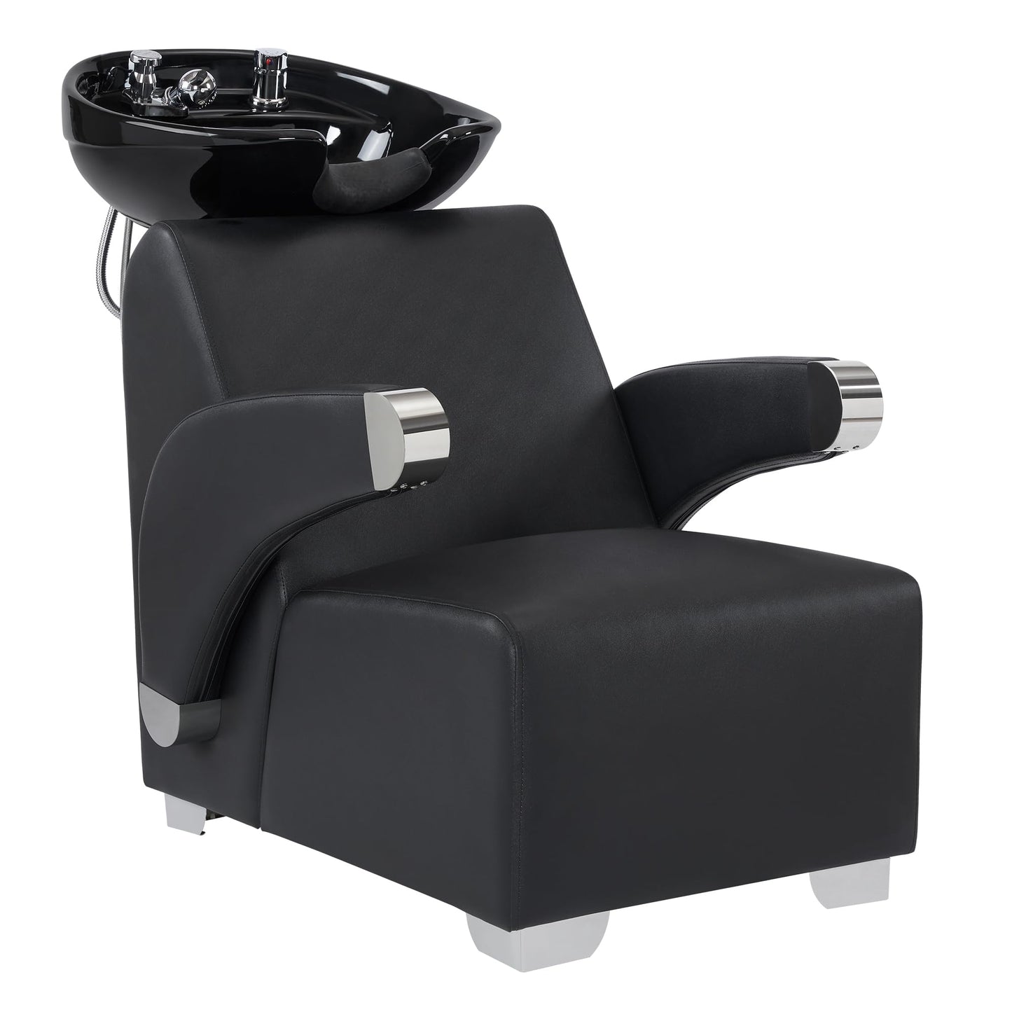 BarberPub Ceramic Bowl Backwash Shampoo Chair, Adjustable Hair Wash Sink and Chair Set for Professional Barbershop, Home&Beauty Spa Salon 9102 (Black)