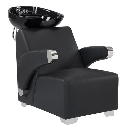 BarberPub Ceramic Bowl Backwash Shampoo Chair, Adjustable Hair Wash Sink and Chair Set for Professional Barbershop, Home&Beauty Spa Salon 9102 (Black)